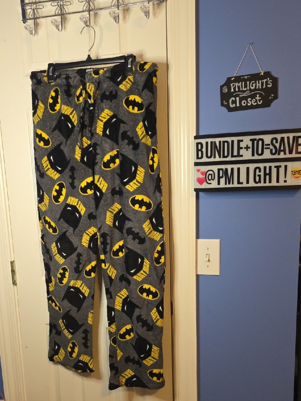 Batman Fleece Pajama Pants Gray & Yellow XL